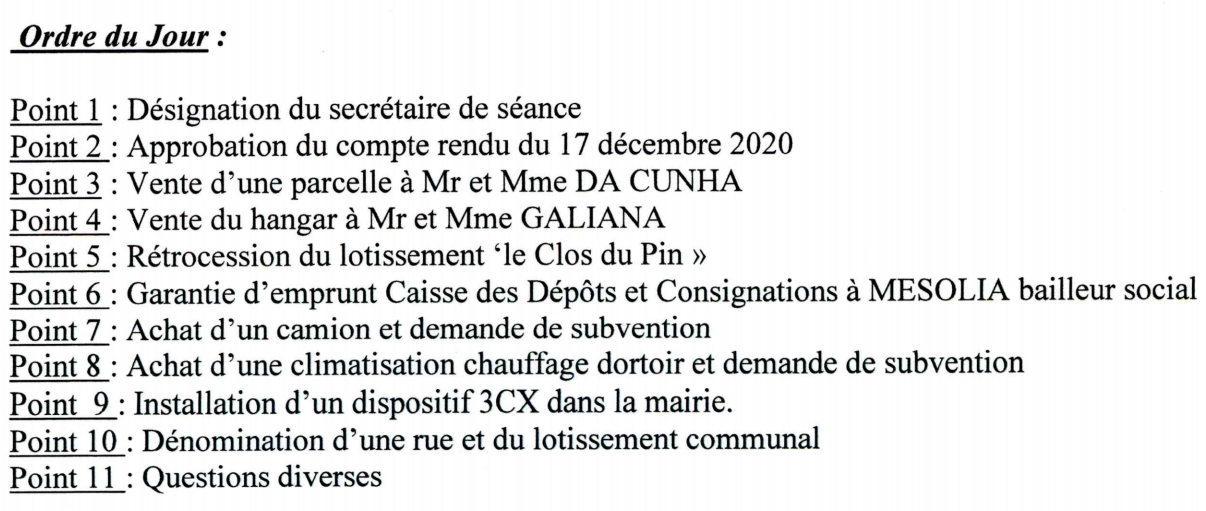 Ordre du jour du conseil municipal du 25 février